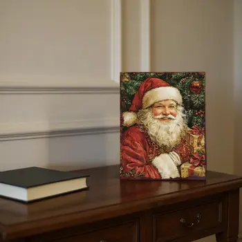 15" Red White And Green Wood Christmas Santa Tabletop Sign