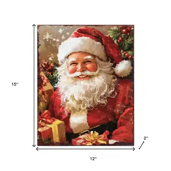 15" Red White And Green Wood Christmas Santa Tabletop Sign
