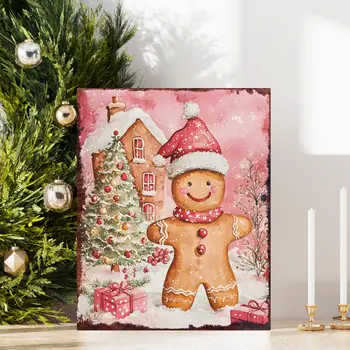 15" Red White And Green Wood Christmas Tabletop Sign