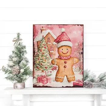 15" Red White And Green Wood Christmas Tabletop Sign