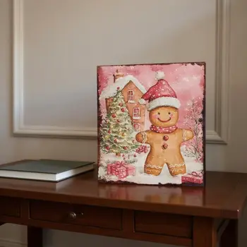 15" Red White And Green Wood Christmas Tabletop Sign