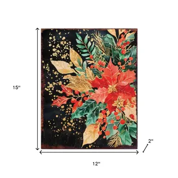 15" Red White And Green Wood Flowers Christmas Tabletop Sign
