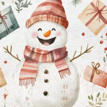 15" Red White And Green Wood Leaf Christmas Snowman Tabletop Sign