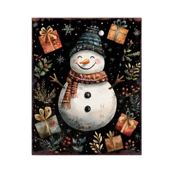 15" Red White And Green Wood Leaf Christmas Snowman Tabletop Sign