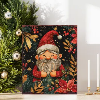 15" Red White And Green Wood Flowers Christmas Tabletop Sign