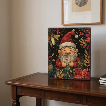 15" Red White And Green Wood Flowers Christmas Tabletop Sign