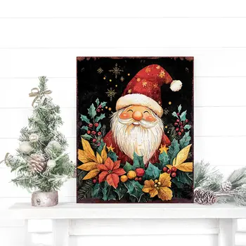 15" Red White And Green Wood Flowers Christmas Tabletop Sign