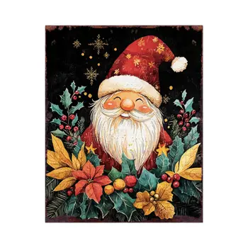15" Red White And Green Wood Flowers Christmas Tabletop Sign