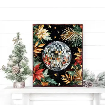 15" Red White And Green Wood Flowers Dance Christmas Tabletop Sign