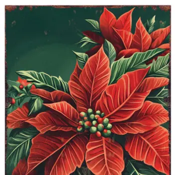 15" Red White And Green Wood Flowers Christmas Tabletop Sign