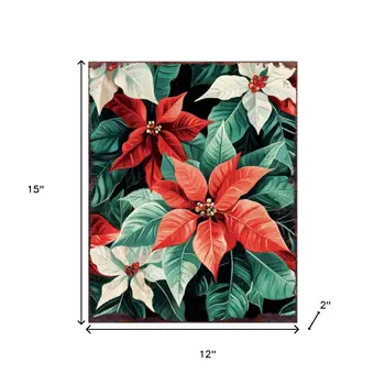 15" Red White And Green Wood Flowers Christmas Tabletop Sign