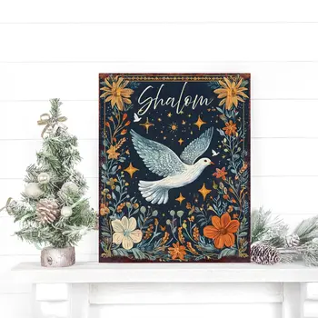 15" Blue Wood Pigeon Hanukkah Tabletop Sign