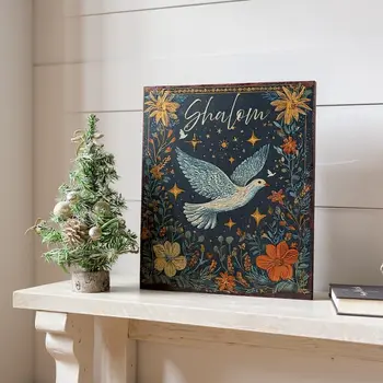 15" Blue Wood Pigeon Hanukkah Tabletop Sign