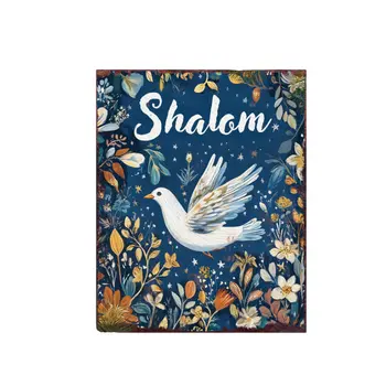 15" Blue Wood Pigeon Hanukkah Tabletop Sign