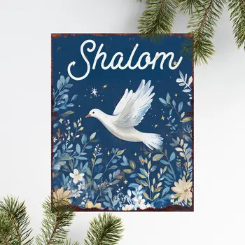 15" Blue Wood Pigeon Hanukkah Tabletop Sign