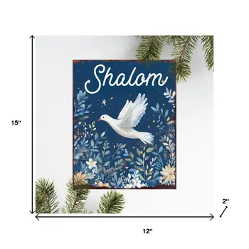 15" Blue Wood Pigeon Hanukkah Tabletop Sign
