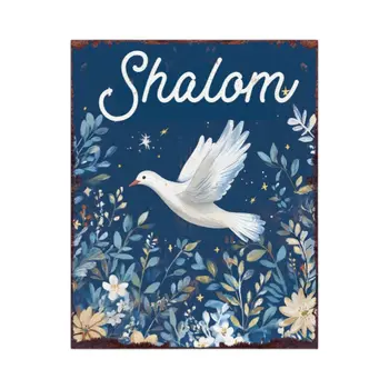 15" Blue Wood Pigeon Hanukkah Tabletop Sign