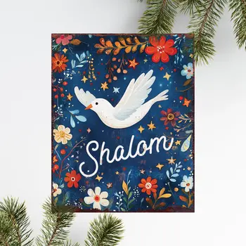 15" Blue Wood Pigeon Hanukkah Tabletop Sign