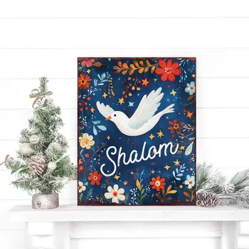 15" Blue Wood Pigeon Hanukkah Tabletop Sign