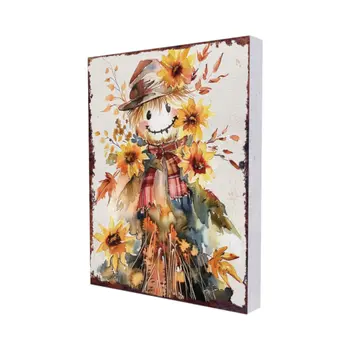 15" Brown Orange And Yellow Wood Sunflower Thanksgiving Tabletop Sign