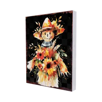 15" Brown Orange And Yellow Wood Sunflower Thanksgiving Tabletop Sign