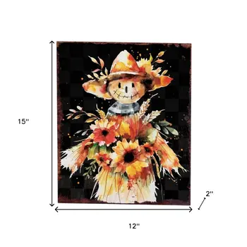 15" Brown Orange And Yellow Wood Sunflower Thanksgiving Tabletop Sign