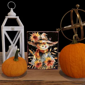 15" Brown Orange And Yellow Wood Sunflower Thanksgiving Tabletop Sign