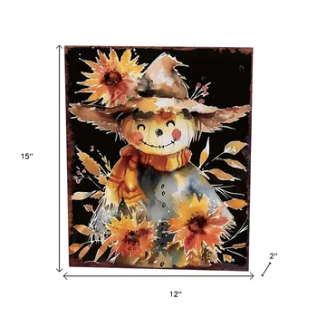 15" Brown Orange And Yellow Wood Sunflower Thanksgiving Tabletop Sign