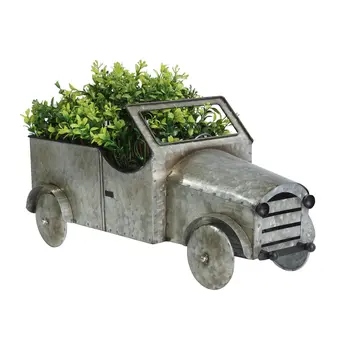 21" Silver Metal Flowers Hand Painted Truck Tabletop Sculpture
