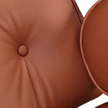 27" Brown and Light Brown Tufted Genuine Leather Swivel Lounge Chair With Ottoman