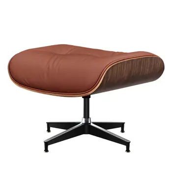 27" Brown and Light Brown Tufted Genuine Leather Swivel Lounge Chair With Ottoman