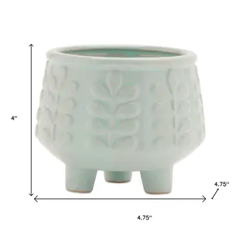 Set of Four Blue And Teal Ceramic 1 Ounce Geometric Round Pot Planters