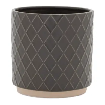 Set of Two Beige And Gray Ceramic 1 Ounce Lattice Round Pot Planters