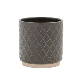 Set of Two Beige And Gray Ceramic 1 Ounce Lattice Round Pot Planters