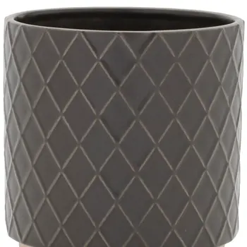 Set of Two Beige And Gray Ceramic 1 Ounce Lattice Round Pot Planters