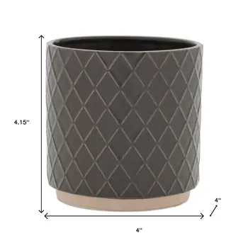 Set of Two Beige And Gray Ceramic 1 Ounce Lattice Round Pot Planters