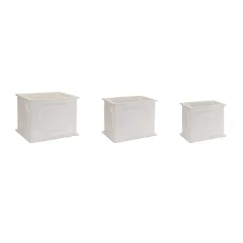 Set of Three White Wood 1 Ounce Geometric Rectangular Planter Boxes