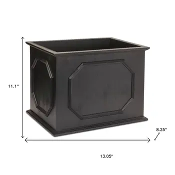 Set of Three Black Wood 1 Ounce Geometric Rectangular Planter Boxes