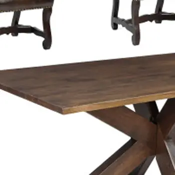 Seven Piece Brown Solid Wood Dining Set with Six Chairs