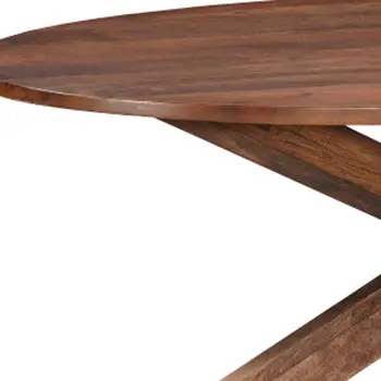 Seven Piece Brown Solid Wood Dining Set with Six Chairs