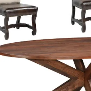 Seven Piece Brown Solid Wood Dining Set with Six Chairs