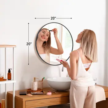 20" Black Metal Round Framed Bathroom Vanity Mirror