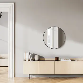 20" Black Metal Round Framed Bathroom Vanity Mirror