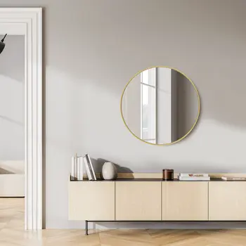 24" Gold Metal Round Framed Bathroom Vanity Mirror
