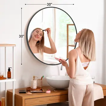 30" Black Metal Round Framed Bathroom Vanity Mirror