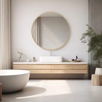30" Gold Metal Round Framed Bathroom Vanity Mirror