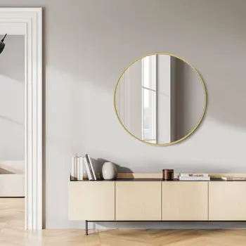 30" Gold Metal Round Framed Bathroom Vanity Mirror