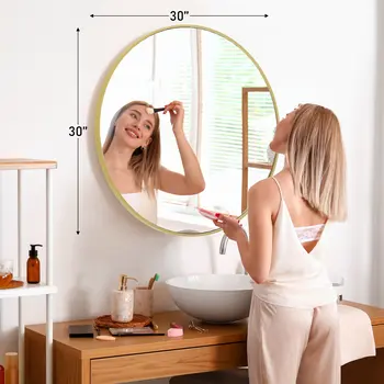 30" Gold Metal Round Framed Bathroom Vanity Mirror