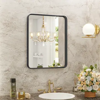 35" Black Metal Framed Bathroom Vanity Mirror