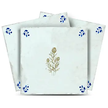 4" x 4" Blue Vinyl Arabesque Peel And Stick Removable Tiles